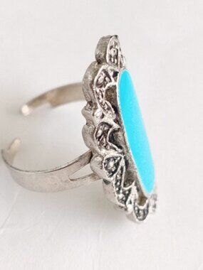 Boho Turquoise Blue Statement Ring | Adjustable Silver-Tone Ring | Bold Blue